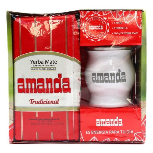 картинка Подарочный набор Amanda (мате, белый калабас (сталь), бомбилья) от DonMate.ru